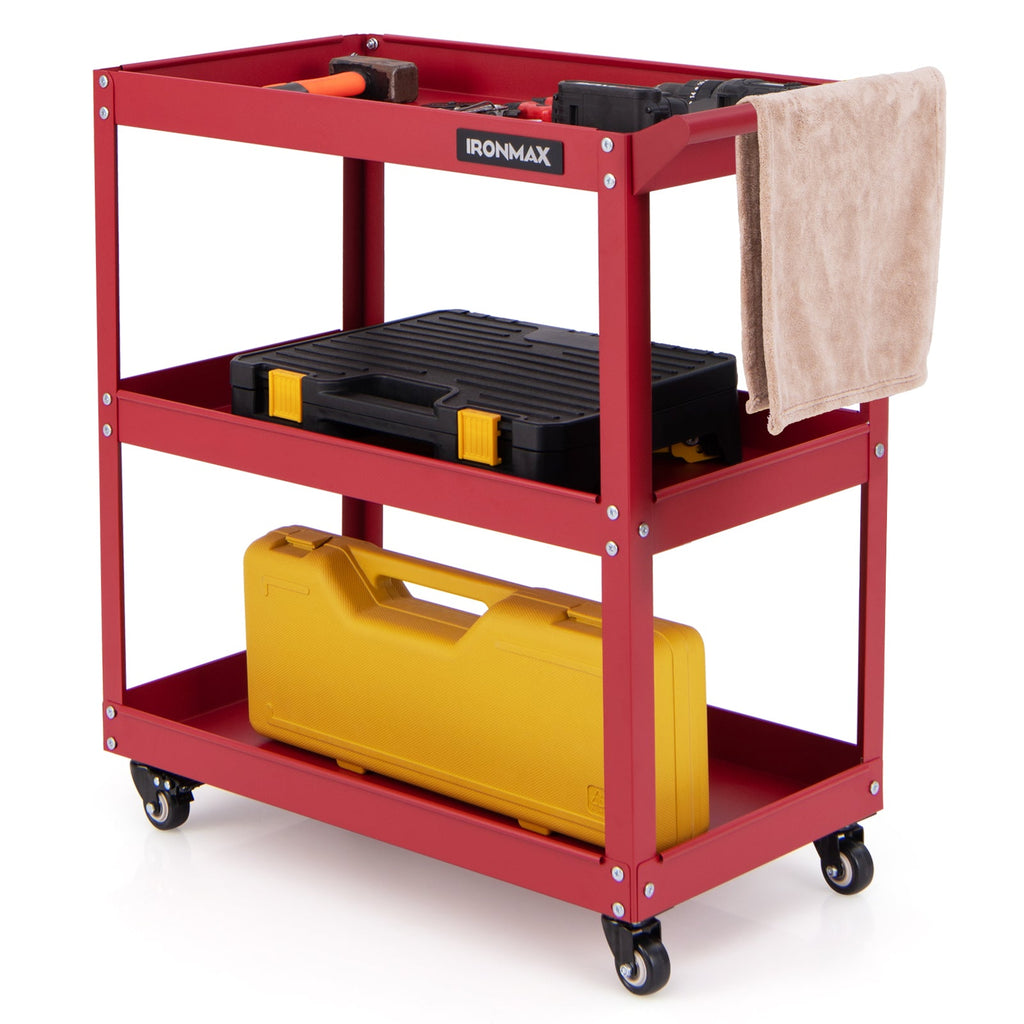 3-Tier Rolling Tool Cart with Spacious Shelves 4 Universal Wheels and 2 Brakes