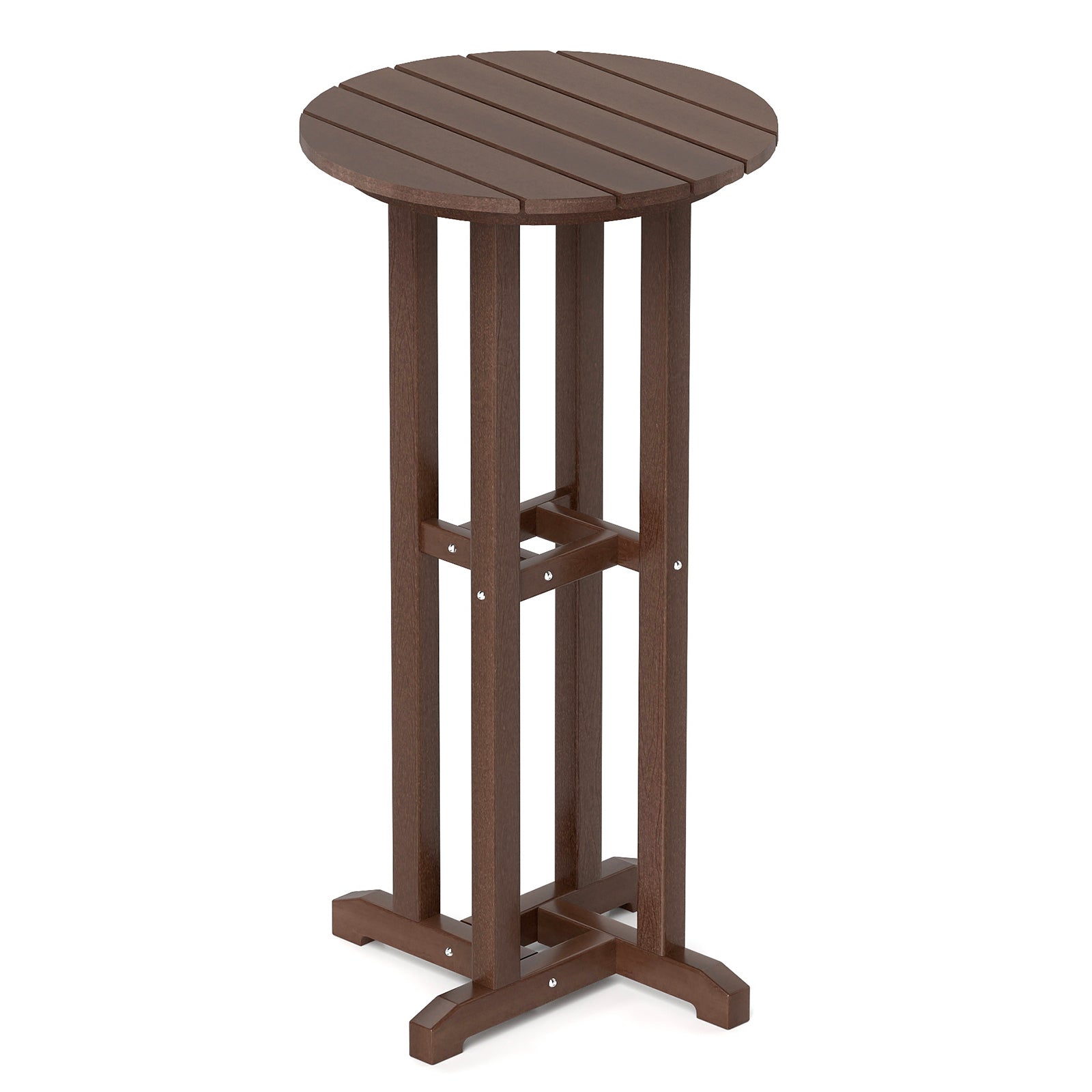 21.5 Inch Round Bar Table Patio HDPE Bar Height Dining Table with Slatted Tabletop