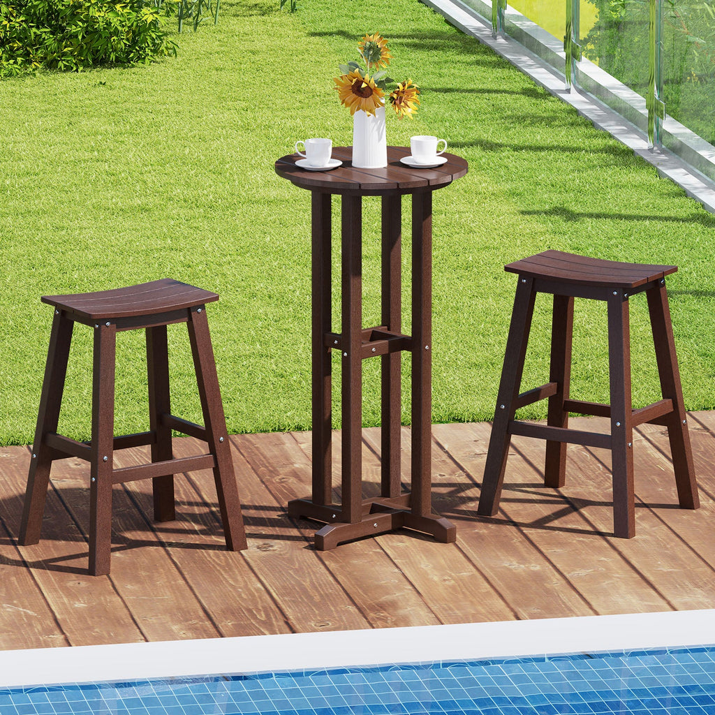 21.5 Inch Round Bar Table Patio HDPE Bar Height Dining Table with Slatted Tabletop
