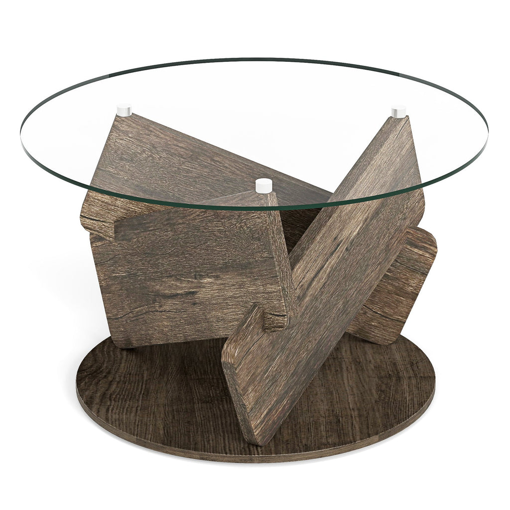 Round Glass Coffee Table 32 Inch Modern Center Table with Tempered Glass Top-Gray