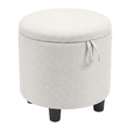 Round Storage Ottoman Linen Fabric Upholstered Footrest Stool