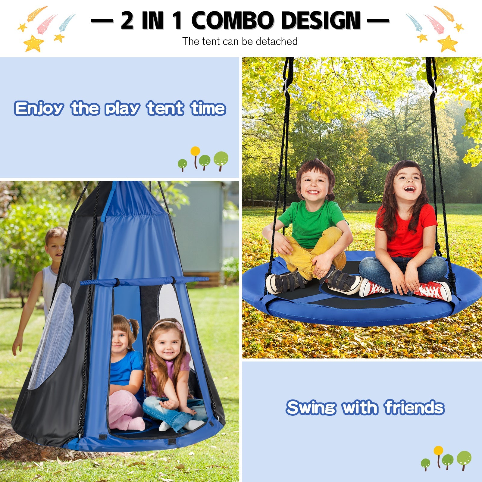 2-in-1 40 Inch Kids Hanging Chair Detachable Swing Tent Set