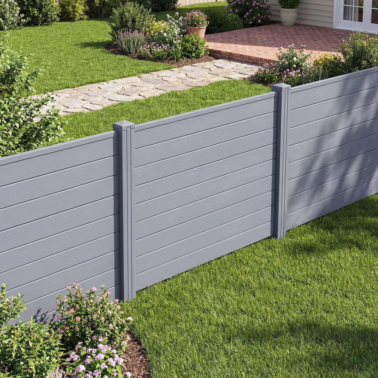 Set of 2 48 x 38 Inch Air Conditioner Fence 2 Panels with Metal Ground Stakes-Gray