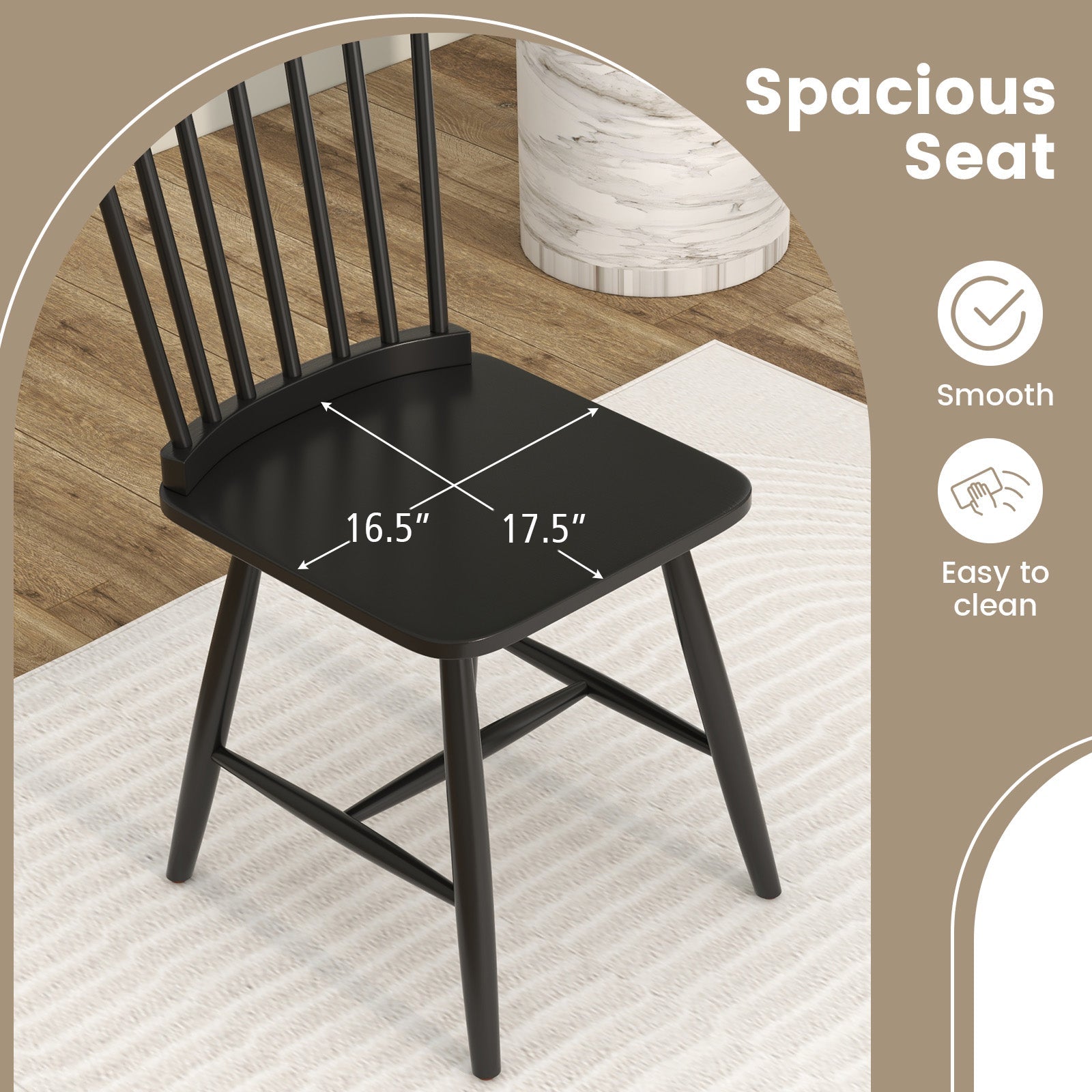 Set of 2 Windsor Dining Chairs with High Spindle Back