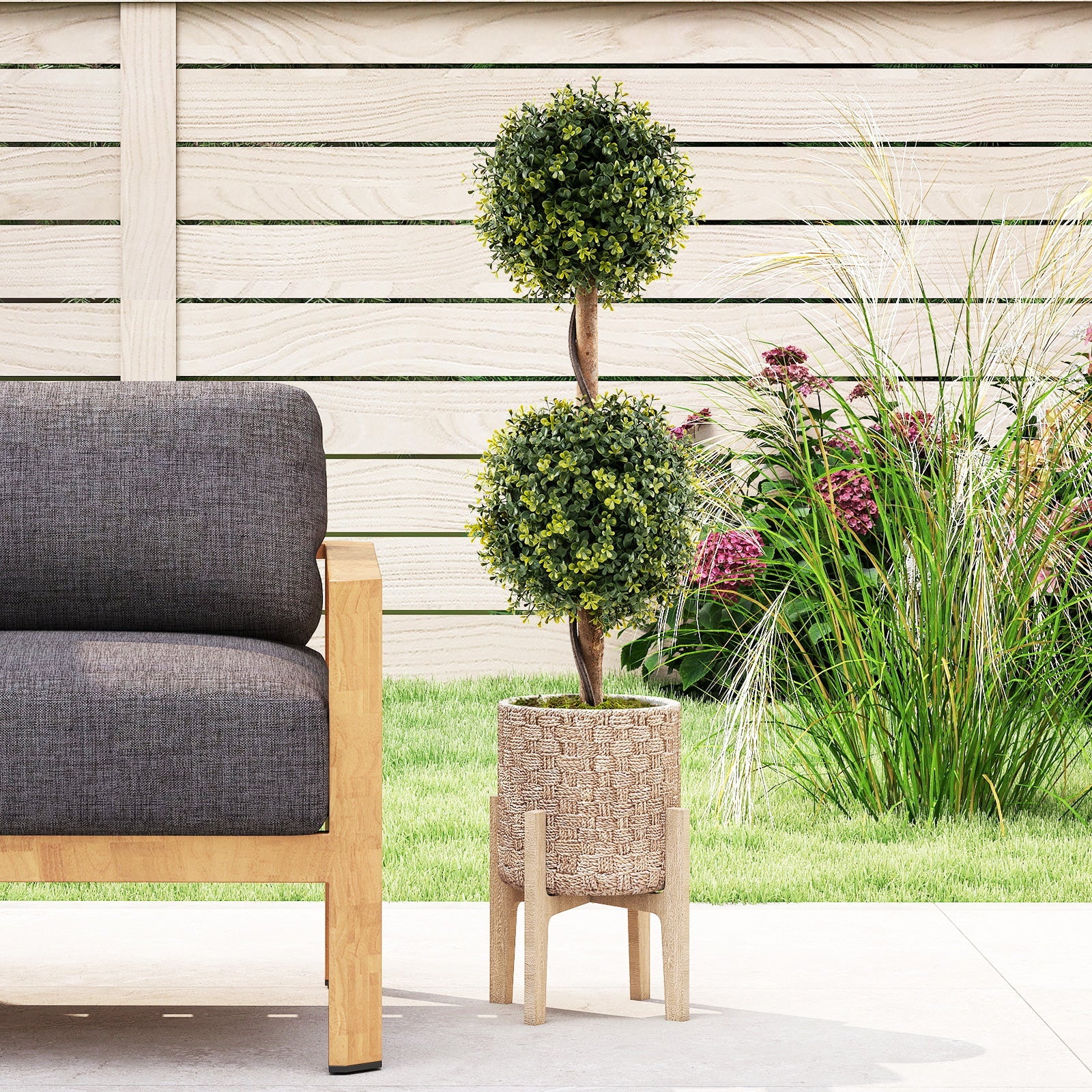 Set of 2 Artificial Double Topiary Ball Trees