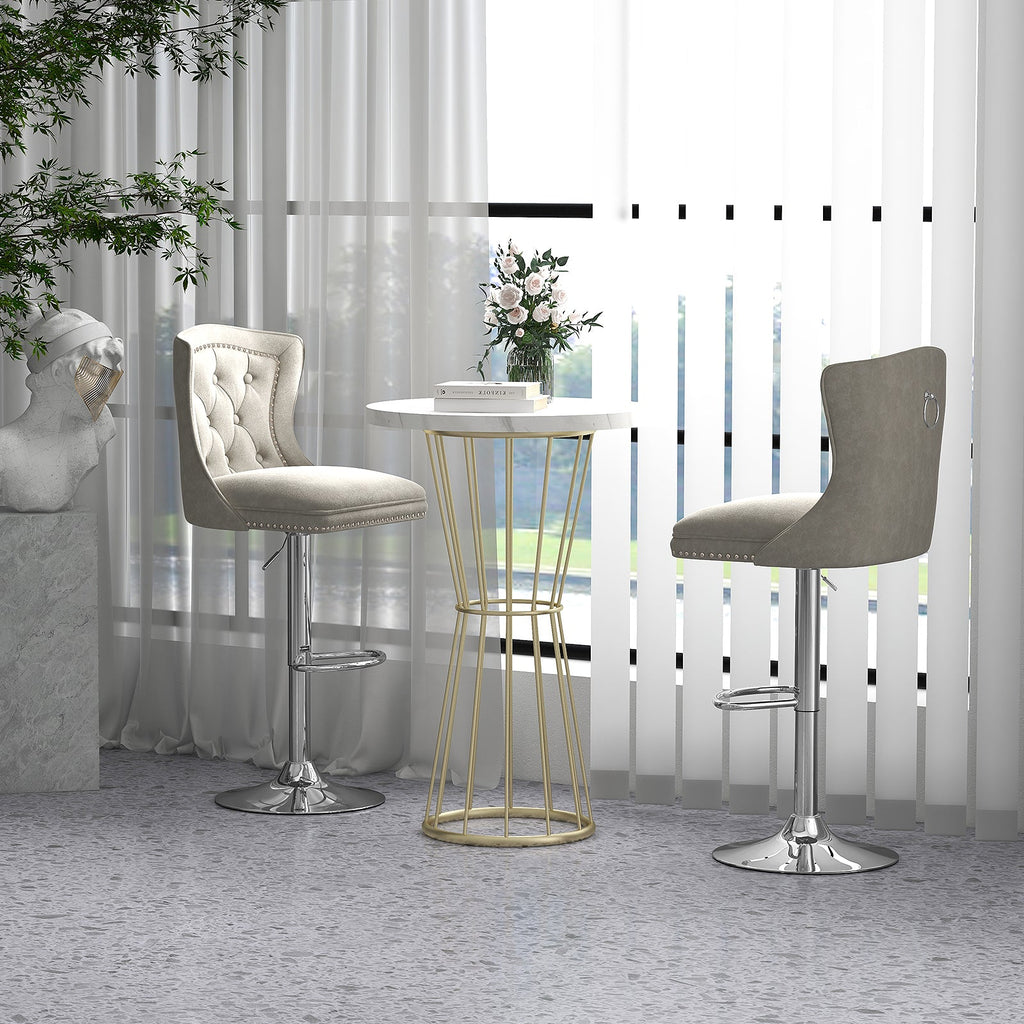 Set of 2 Bar Chairs with Footrest Electroplated Metal Base and Anti-Slip Ring