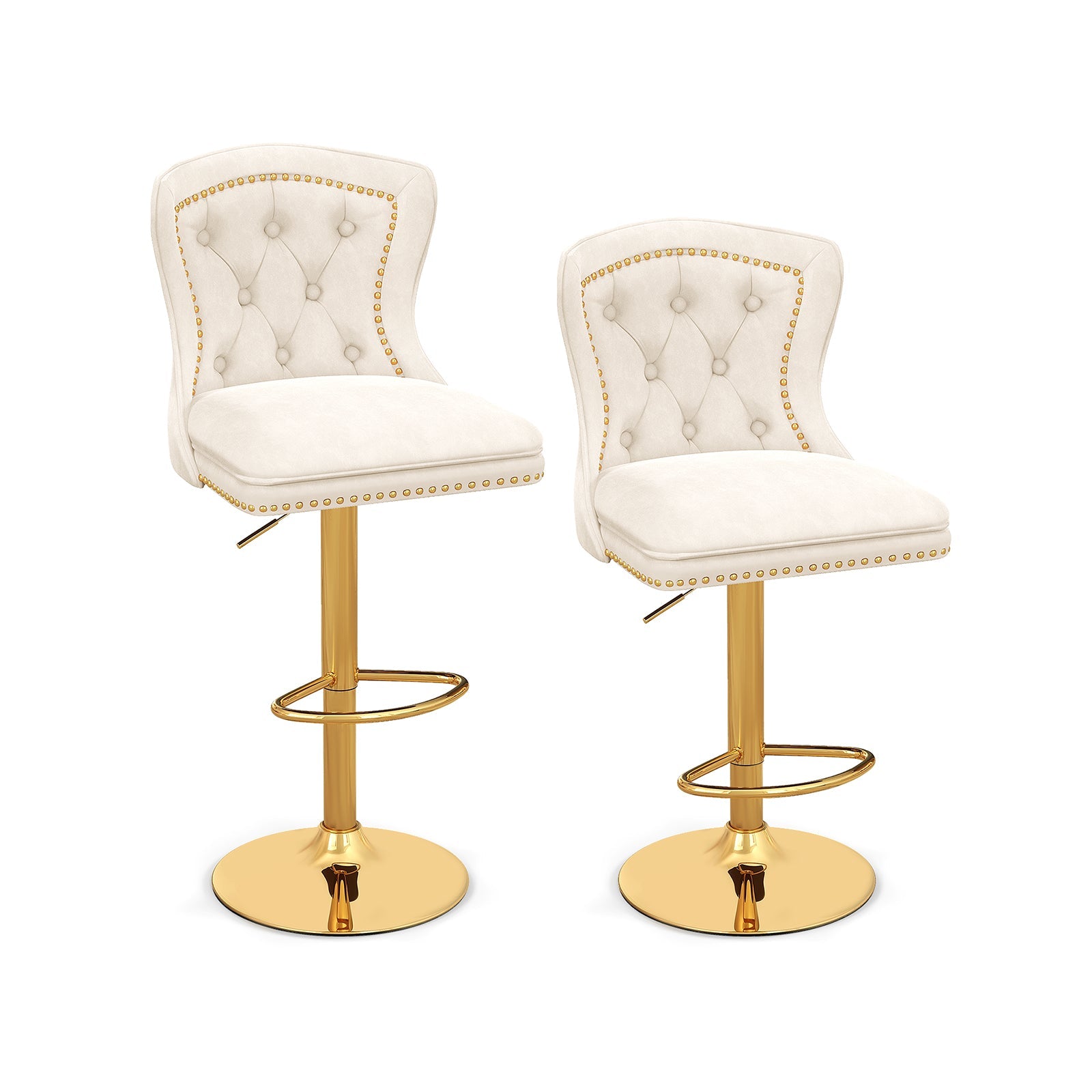 Set of 2 Bar Chairs with Footrest Electroplated Metal Base and Anti-Slip Ring