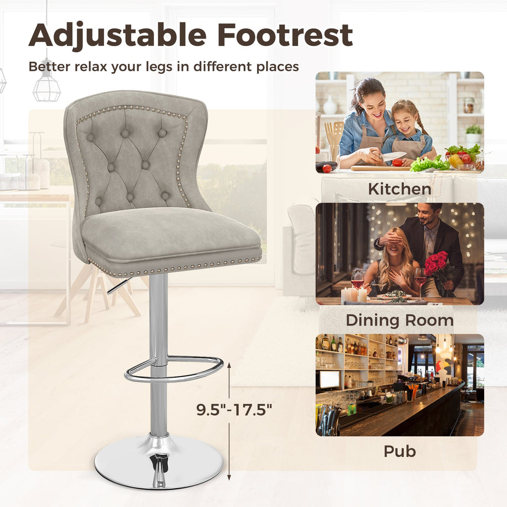 Set of 2 Bar Chairs with Footrest Electroplated Metal Base and Anti-Slip Ring