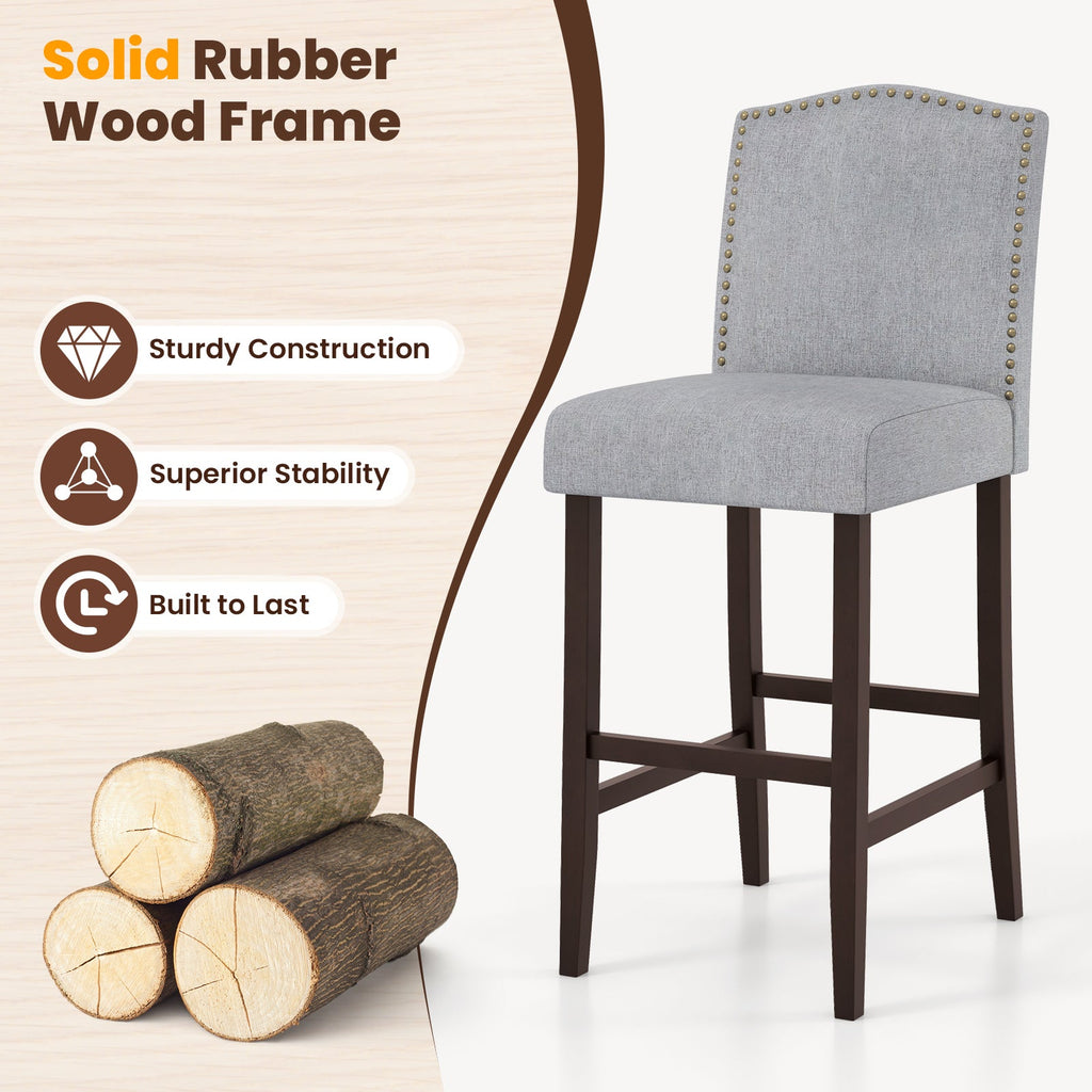 Set of 2 Bar Height Dining Side Barstools with Thick Cushion-Gray