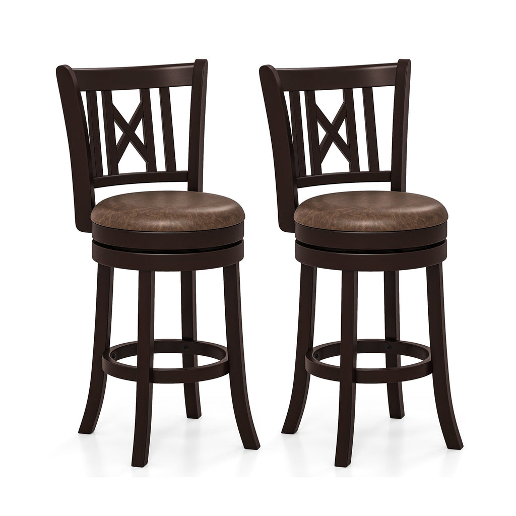 Set of 2 Bar Stools Swivel Bar Chairs with Footrest and Hollowed Backrest
