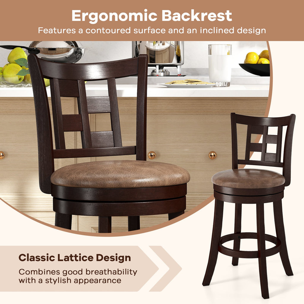 Set of 2 Bar Stools Swivel Bar Chairs with Footrest and Lattice Backrest