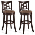 Set of 2 Bar Stools Swivel Bar Chairs with Footrest and Lattice Backrest
