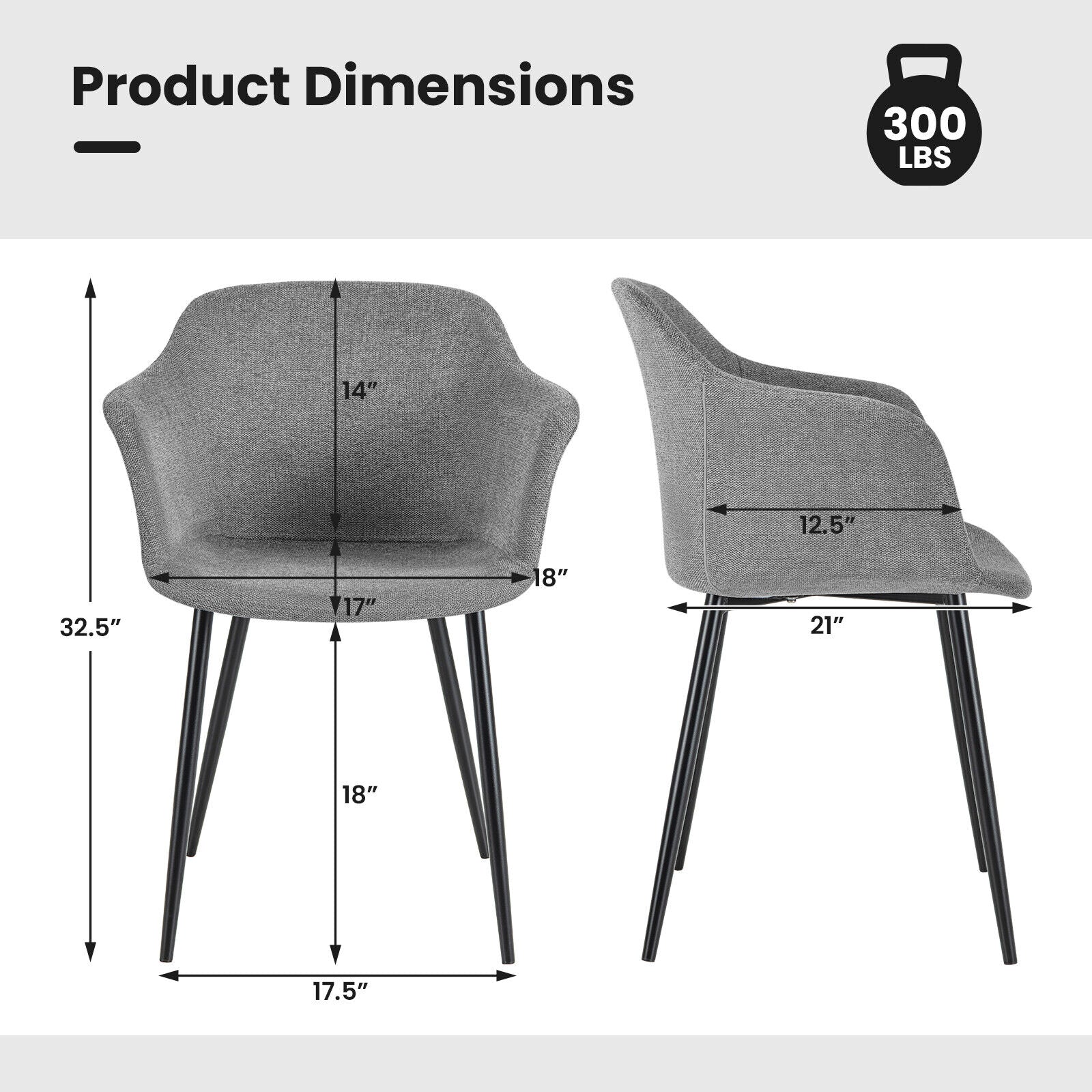 Set of 2 Upholstered Dining Chair with Ergonomic Backrest Design