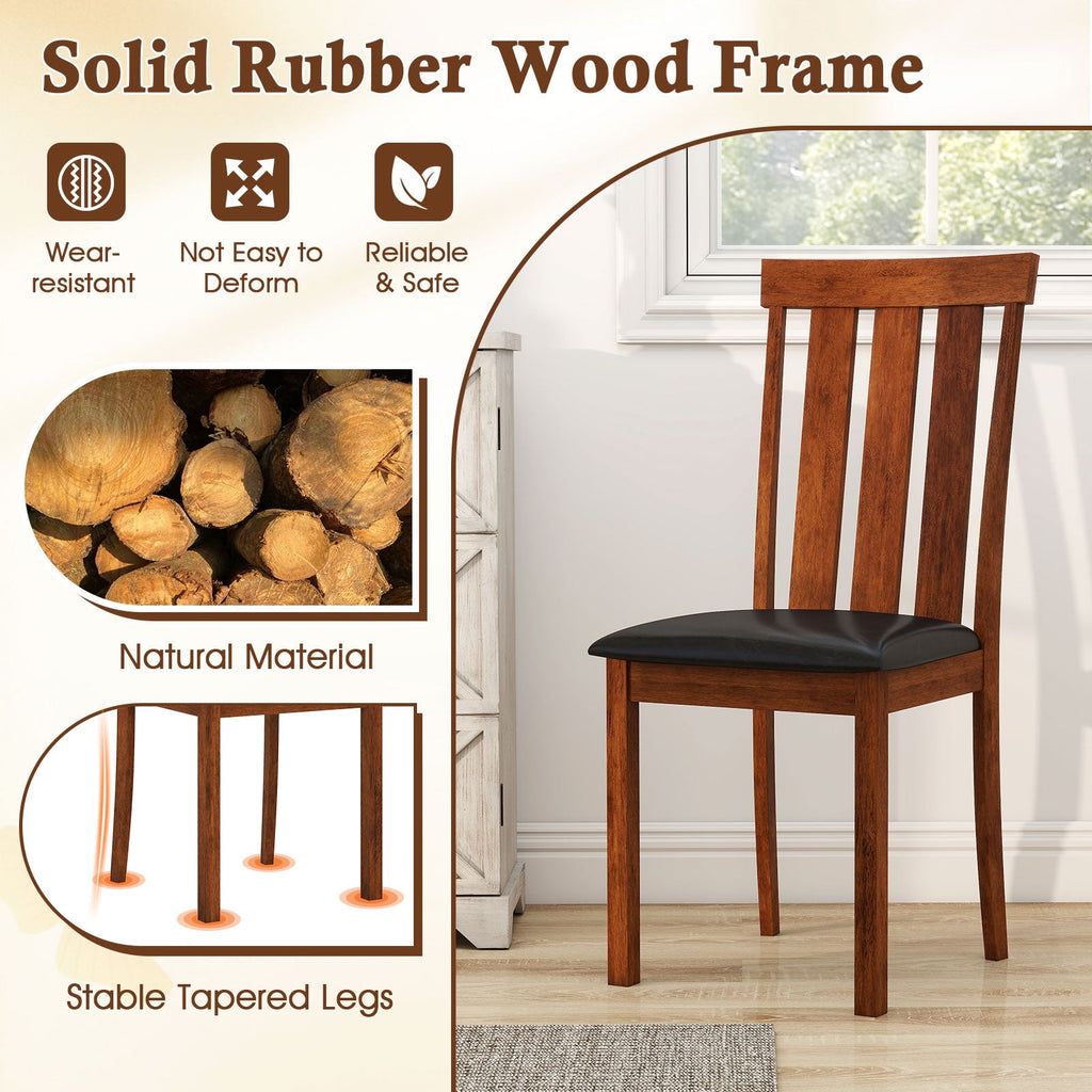 Set of 2 Dining Room Chairs with Rubber Wood Frame PU Leather Seat-Walnut
