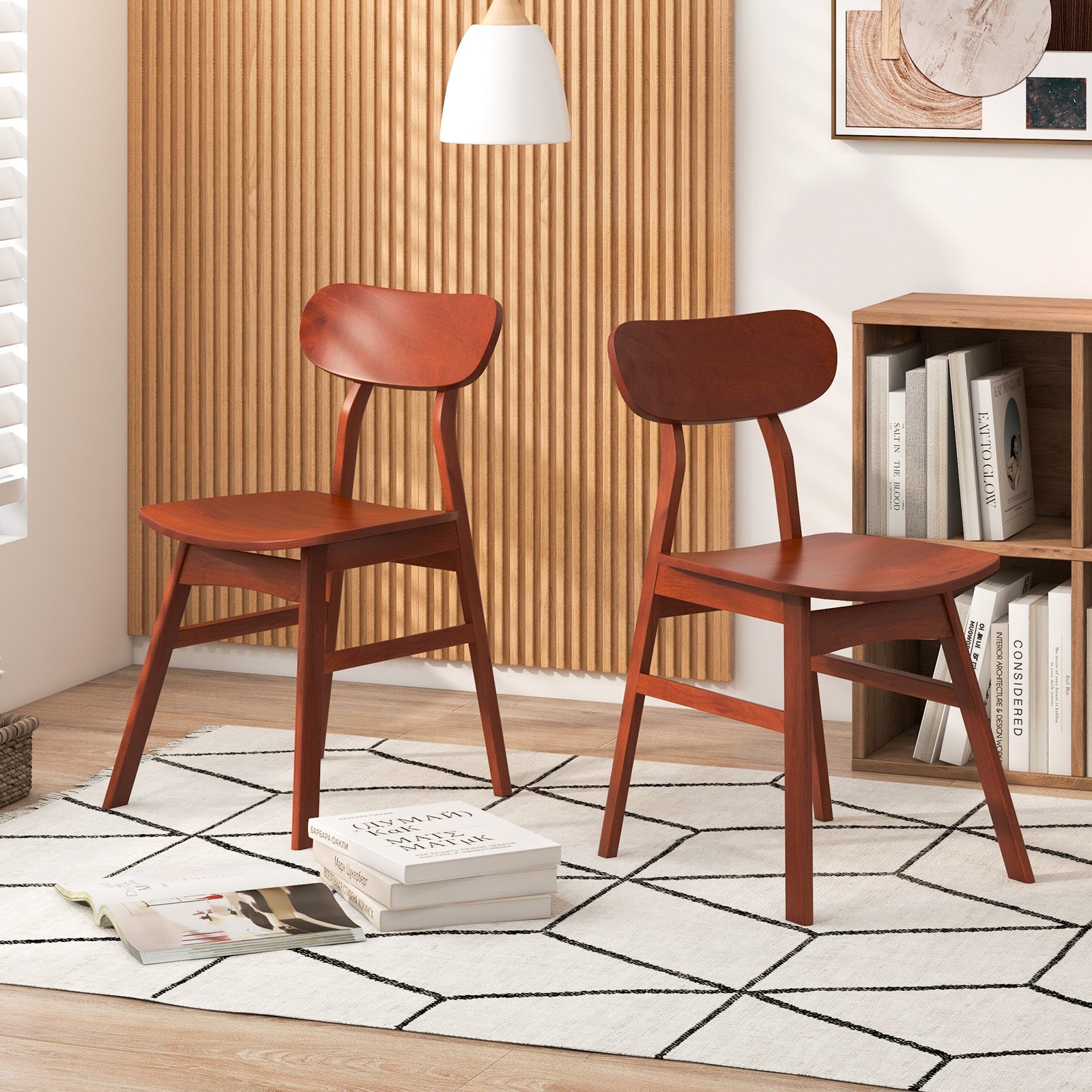 Set of 2 Modern Dining Chairs with Curved Backrest and Seat