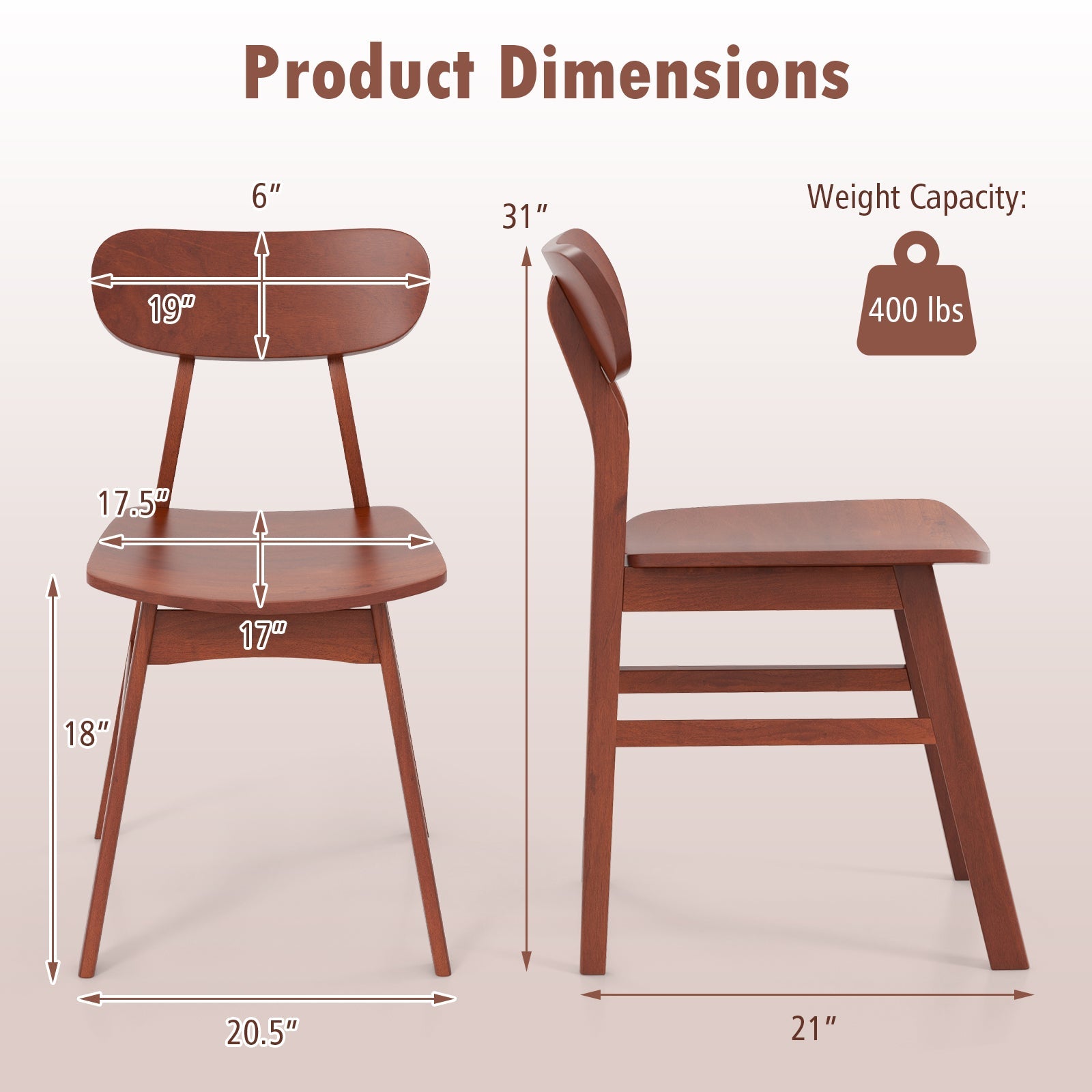 Set of 2 Modern Dining Chairs with Curved Backrest and Seat