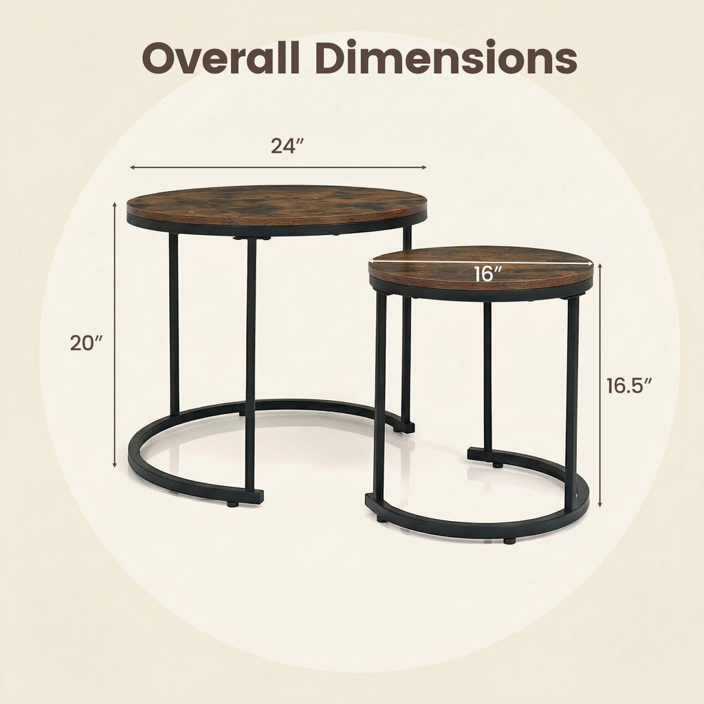 Set of 2 Modern Round Stacking Nesting Coffee Tables for Living Room