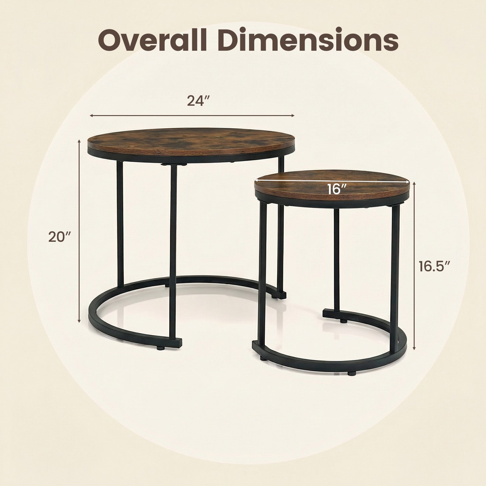 Set of 2 Modern Round Stacking Nesting Coffee Tables for Living Room