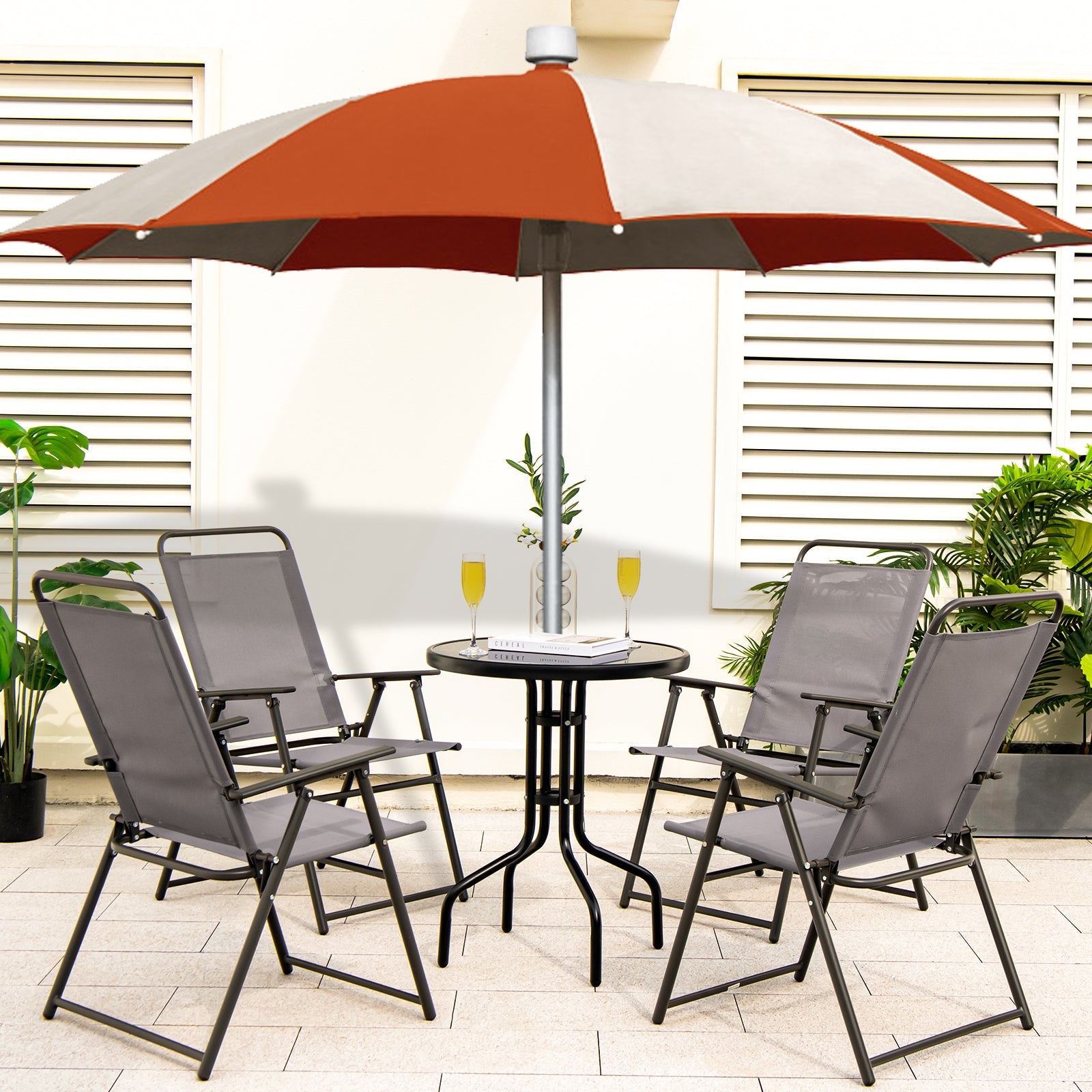 Outdoor Folding Sling Chairs with Armrest and Backrest