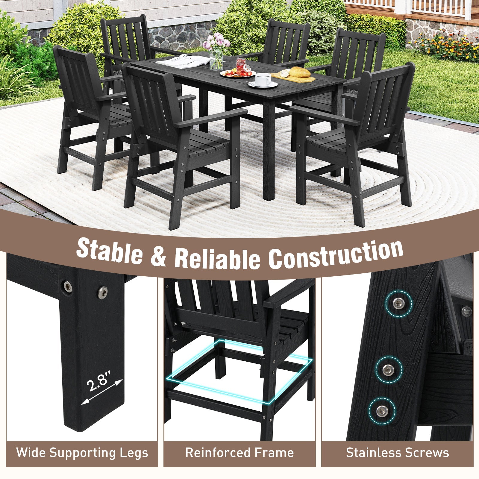 Set of 2 Patio Dining Chairs with Wide Armrests