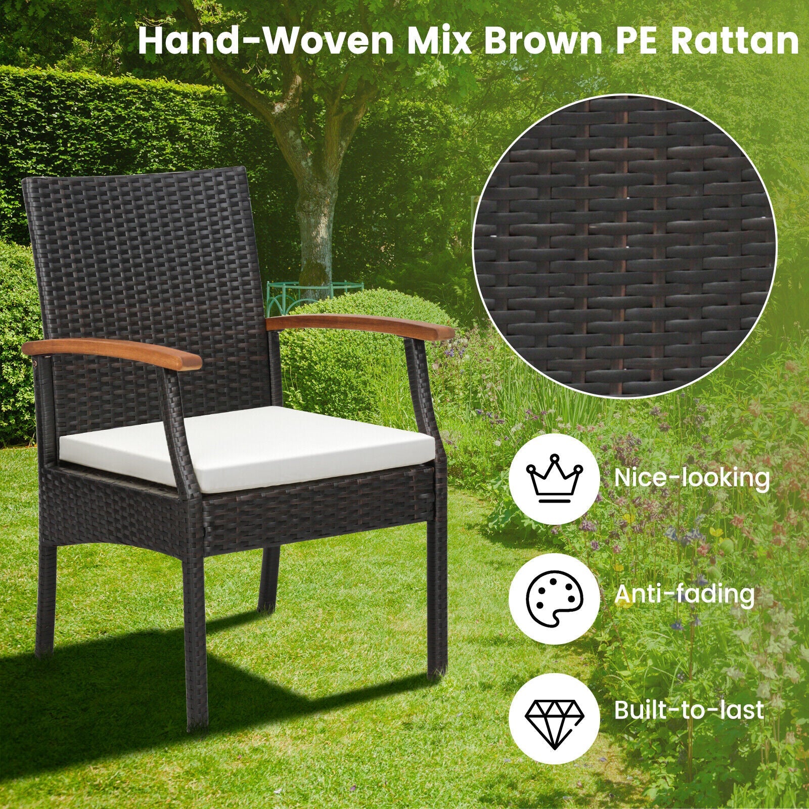 Patio Wicker Chair Set of 2/4 with Soft Zippered Cushion