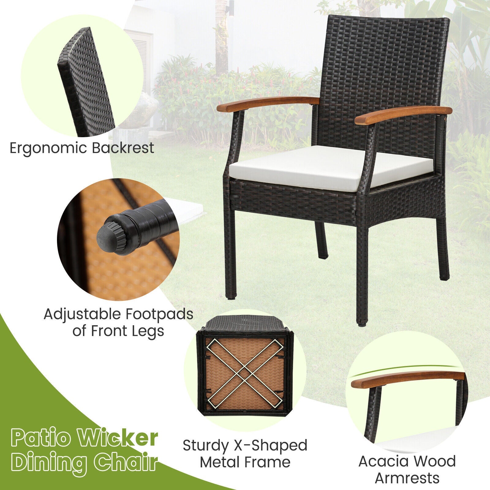 Patio Wicker Chair Set of 2/4 with Soft Zippered Cushion