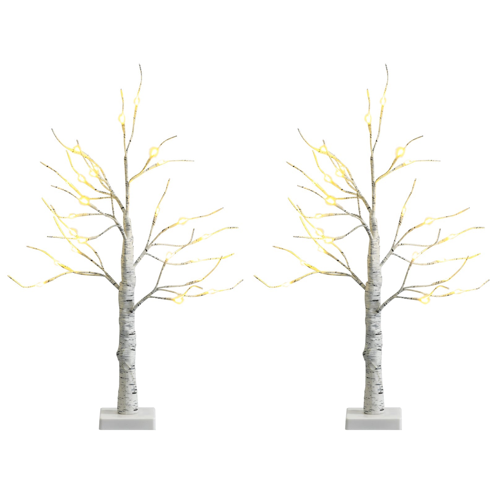 Set of 2 Pre-lit White Twig Birch Tree Battery Powered for Christmas Holiday