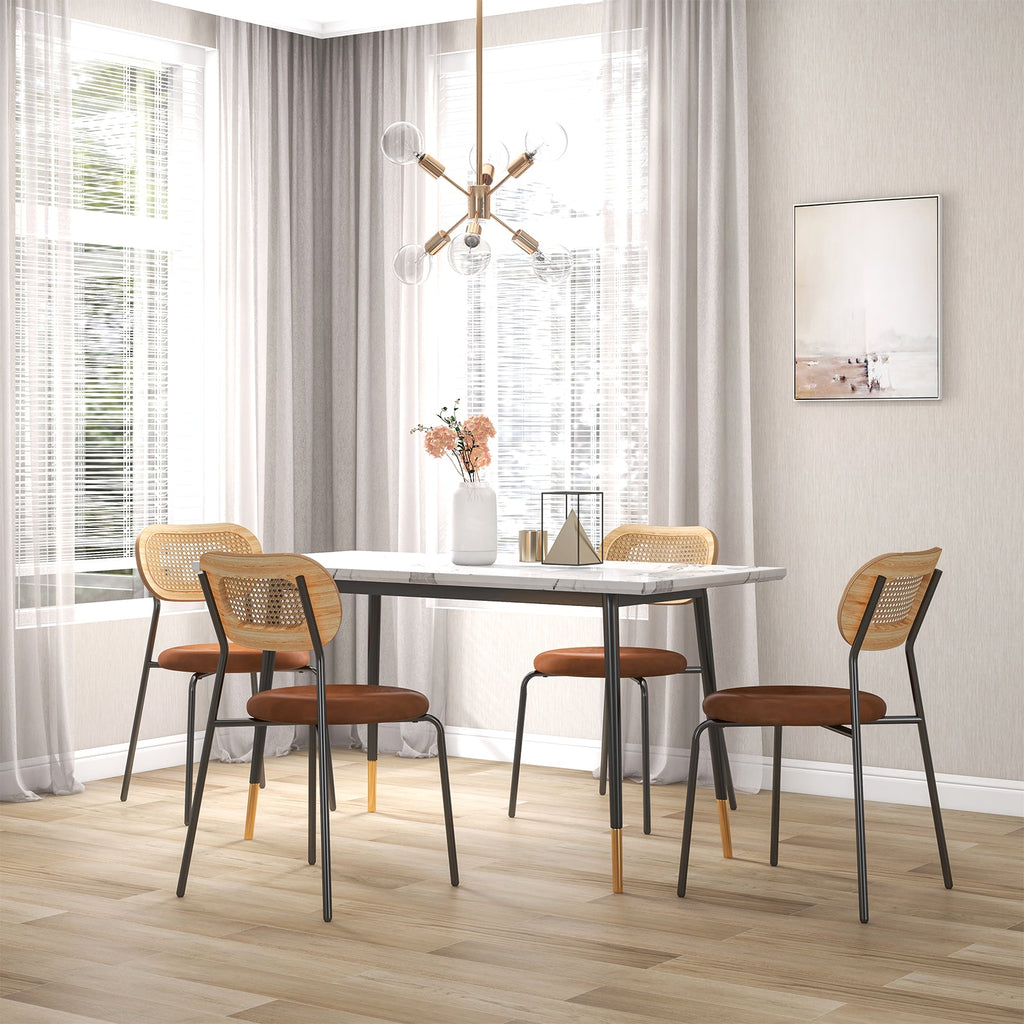 Set of 2 Rattan Dining Chair with Metal Legs