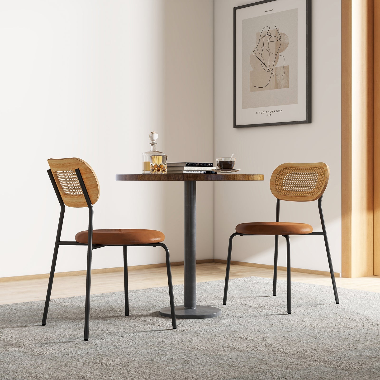 Set of 2 Rattan Dining Chair with Metal Legs
