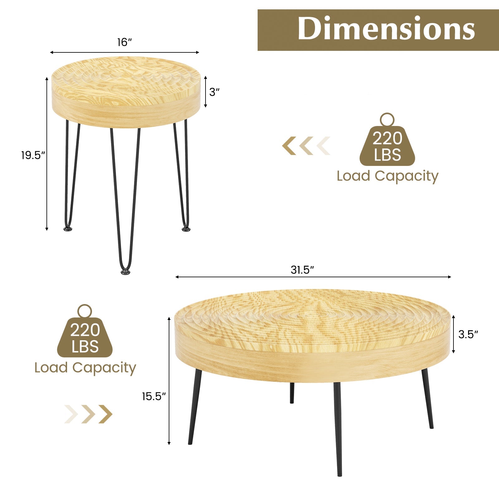 Set of 2 Solid Wood