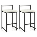 Set of 2 Stackable Counter Height Bar Stools PU Leather Upholstered with Footrest-Black