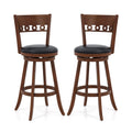 Set of 2 Swivel Bar Stools with Rubber Wood Frame