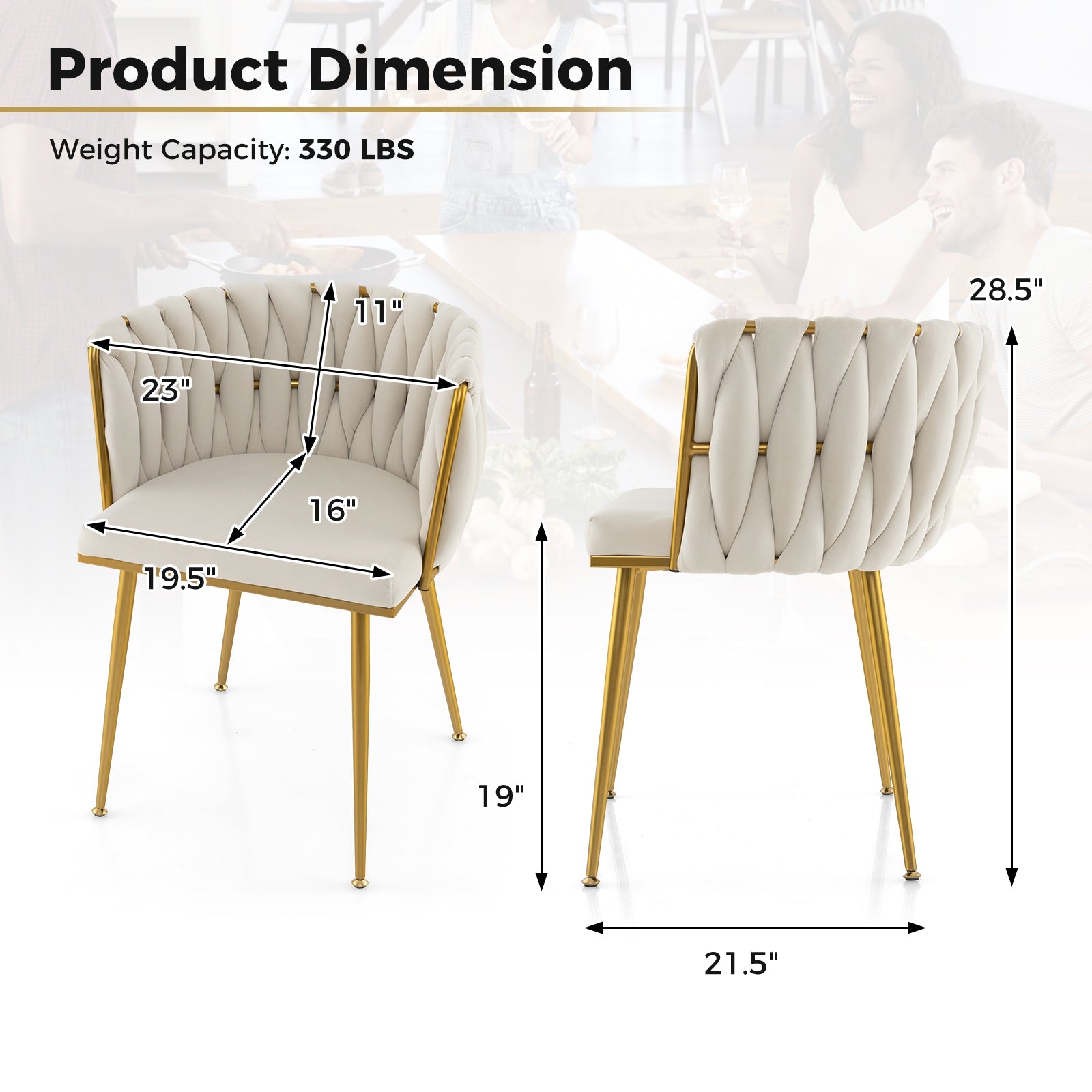 Set of 2 Upholstered Dining Chair w/ Curved Backrest and Metal Tubes