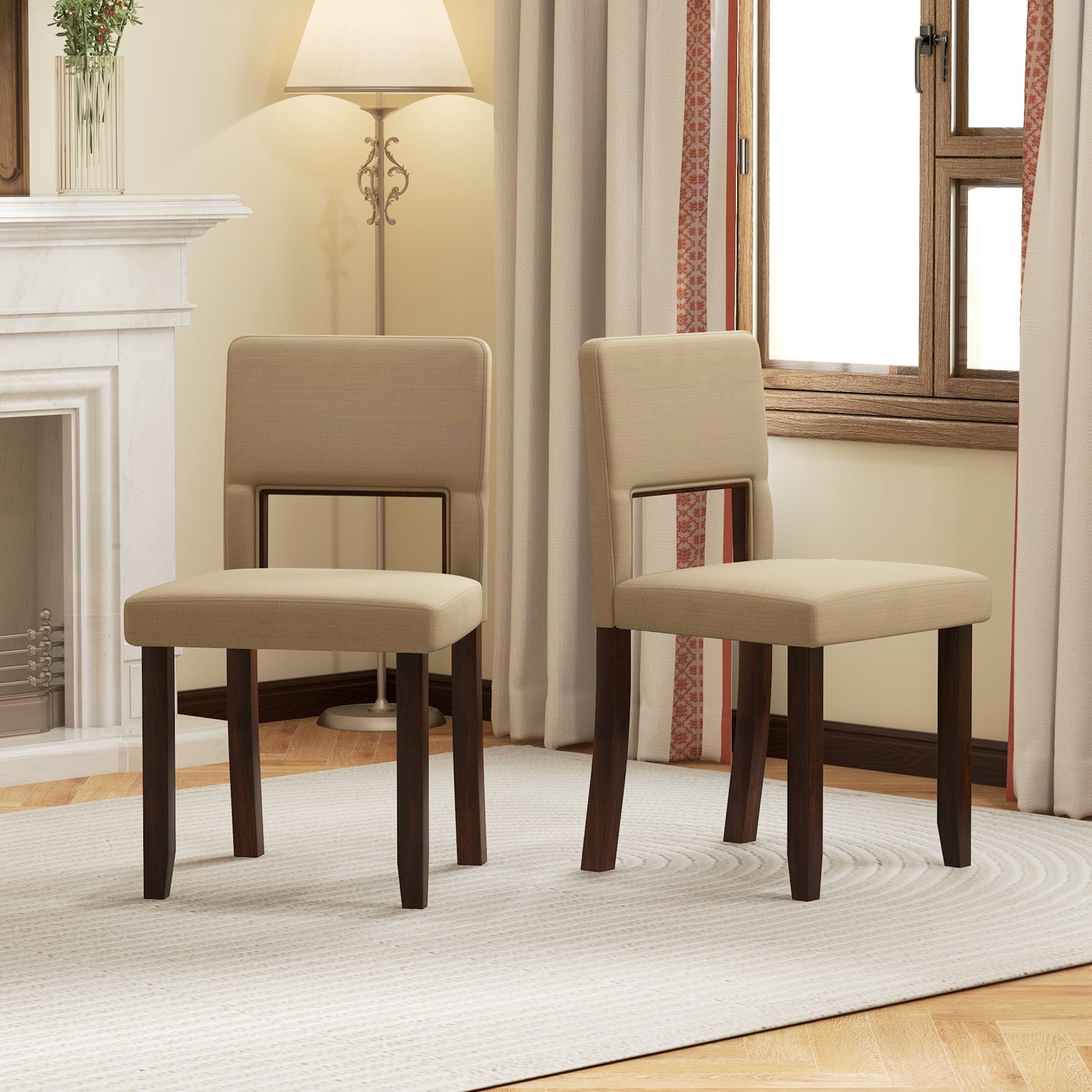 Set of 2 Wooden Dining Chair with Acacia Wood Frame Padded Seat and Back