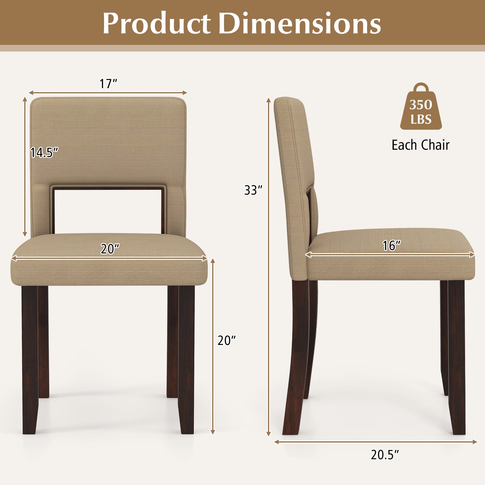 Set of 2 Wooden Dining Chair with Acacia Wood Frame Padded Seat and Back