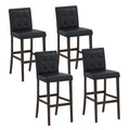 Set of 4 PVC Dining Leather Bar Stools with Solid Wood Legs