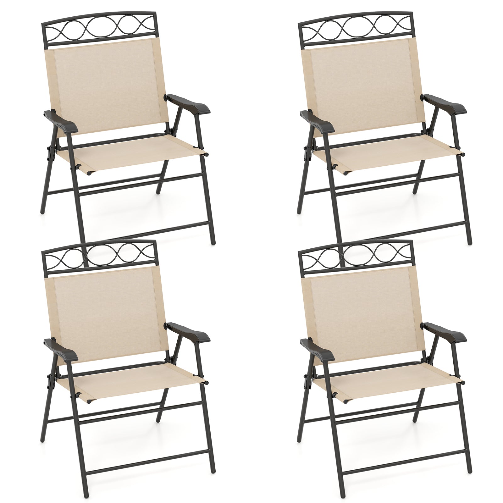 Set of 4 Patio Folding Chairs Set Dining Chairs with Armrests