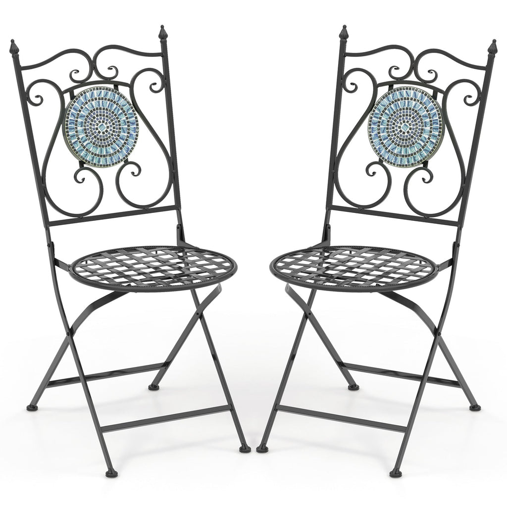 Set of 2 Mosaic Chairs for Patio Metal Folding Chairs