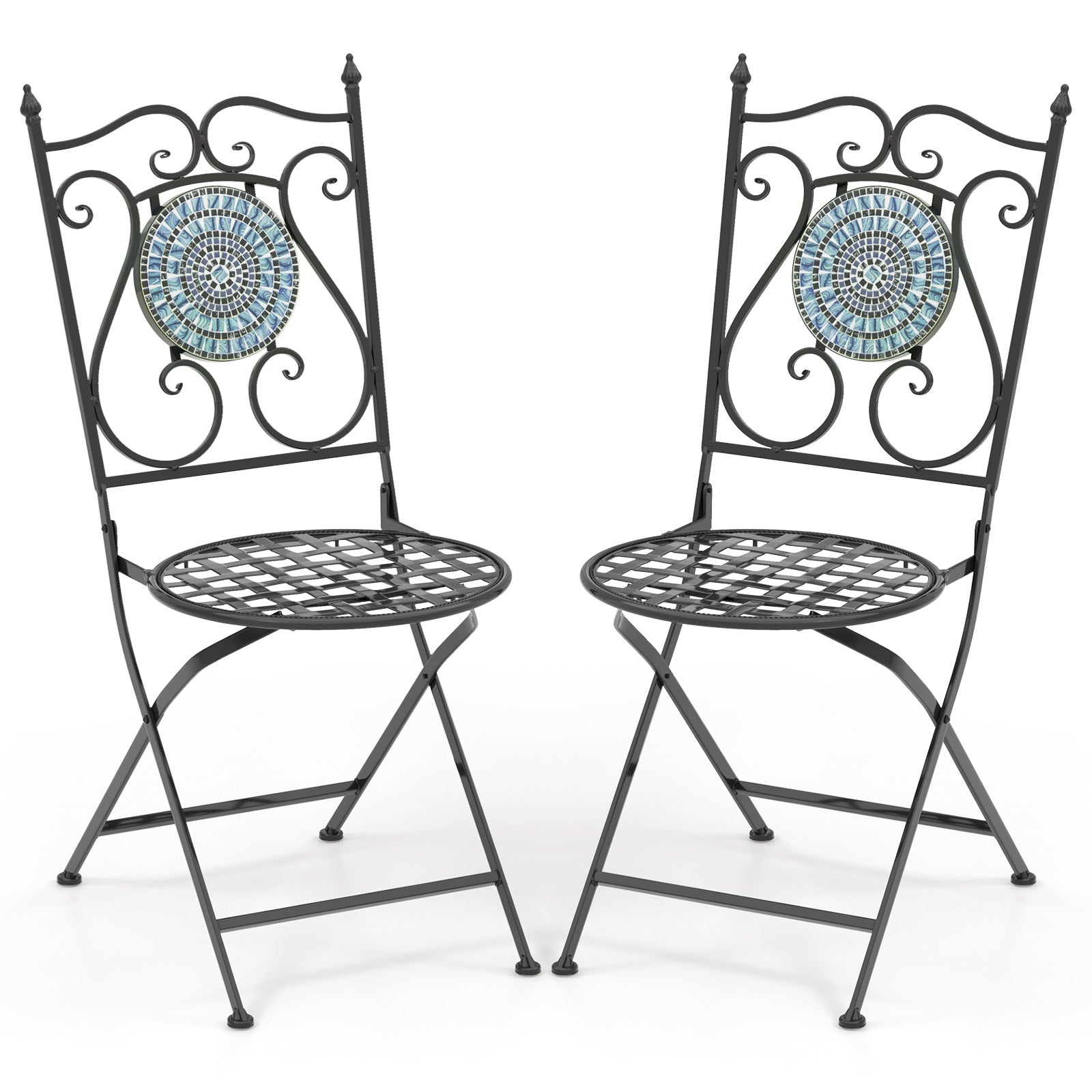 Set of 2 Mosaic Chairs for Patio Metal Folding Chairs