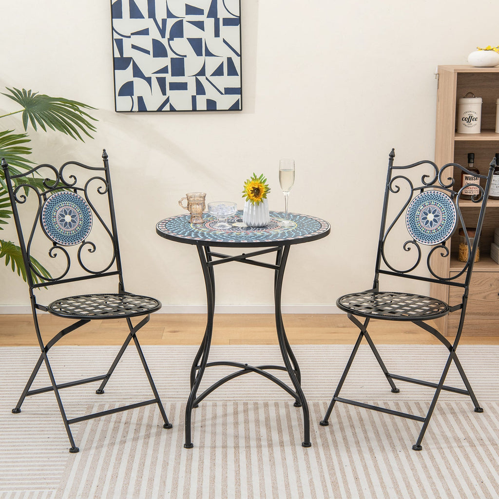 Set of 2 Mosaic Chairs for Patio Metal Folding Chairs