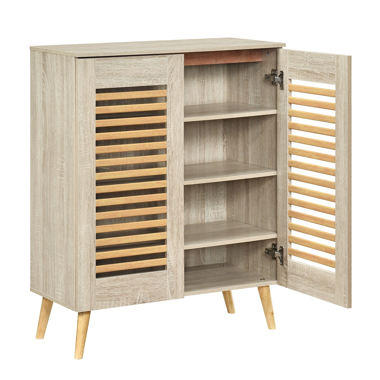 Shoe Cabinet with Louvered Doors and Removable Shelves