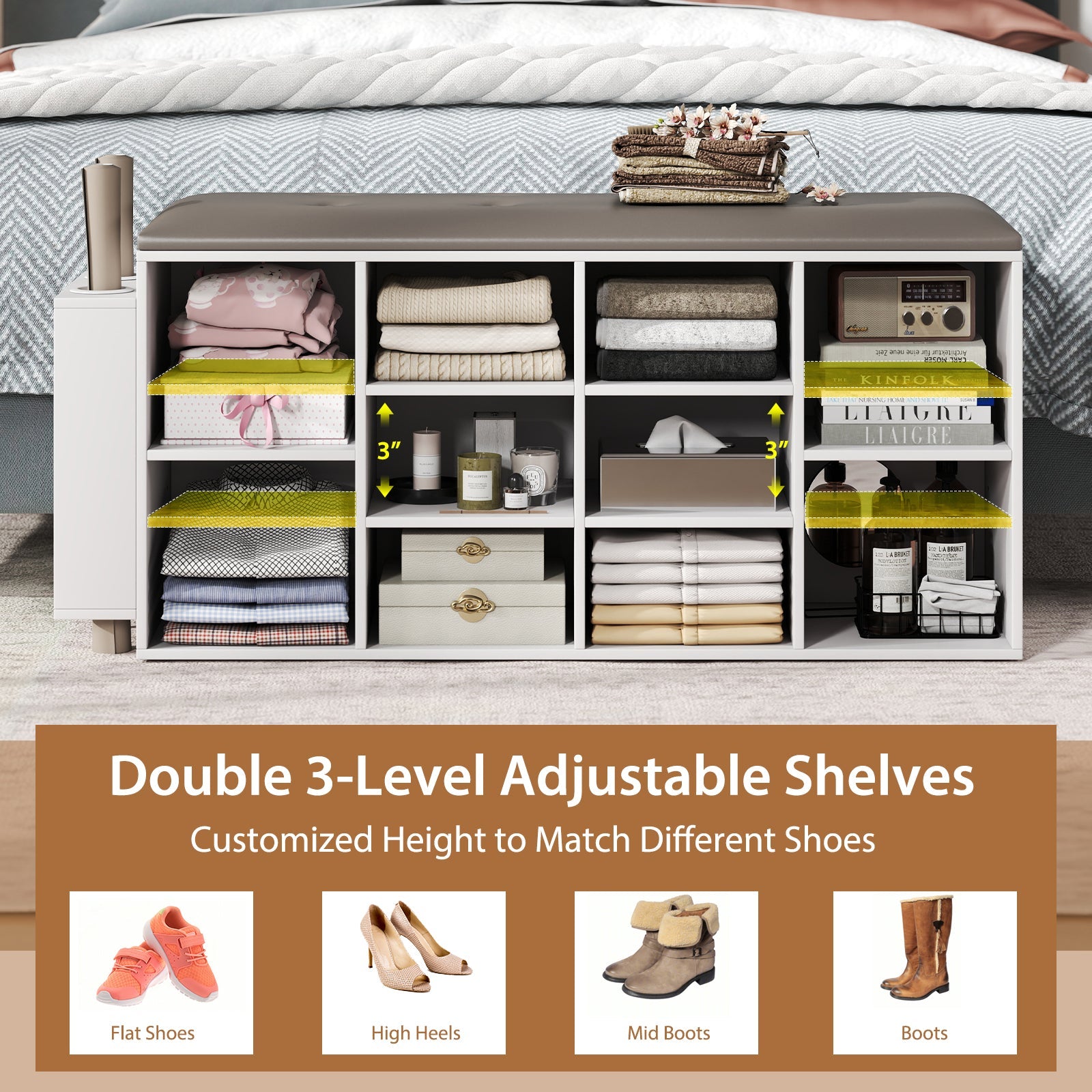 Shoe Storage Bench with Umbrella Stand and Adjustable Shelf