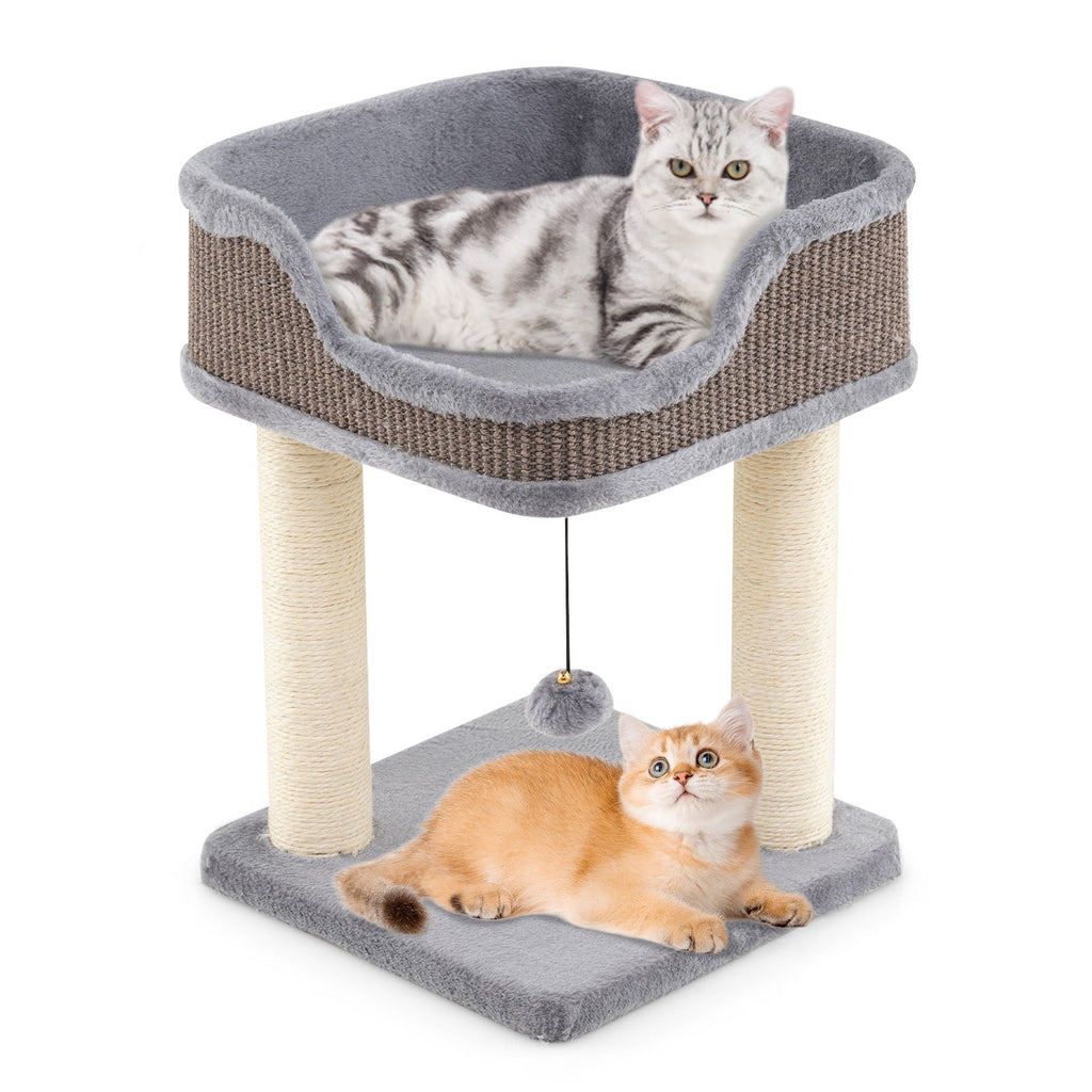 Small Cat Tree for Indoor Cats Kitty Tower with Comfy Plush Perch Sisal Scratching Posts-Gray