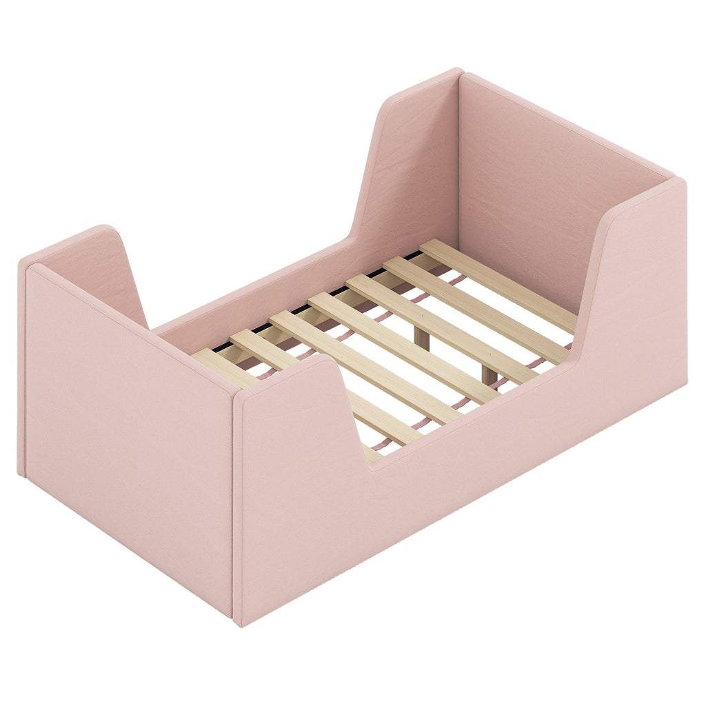 Soft Velvet Fabric Toddler Bed Frame with Safety Rails
