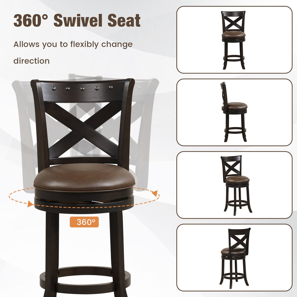31 Inch Swivel Bar Stool with Curved Backrest PU Leather Seat and Footrest