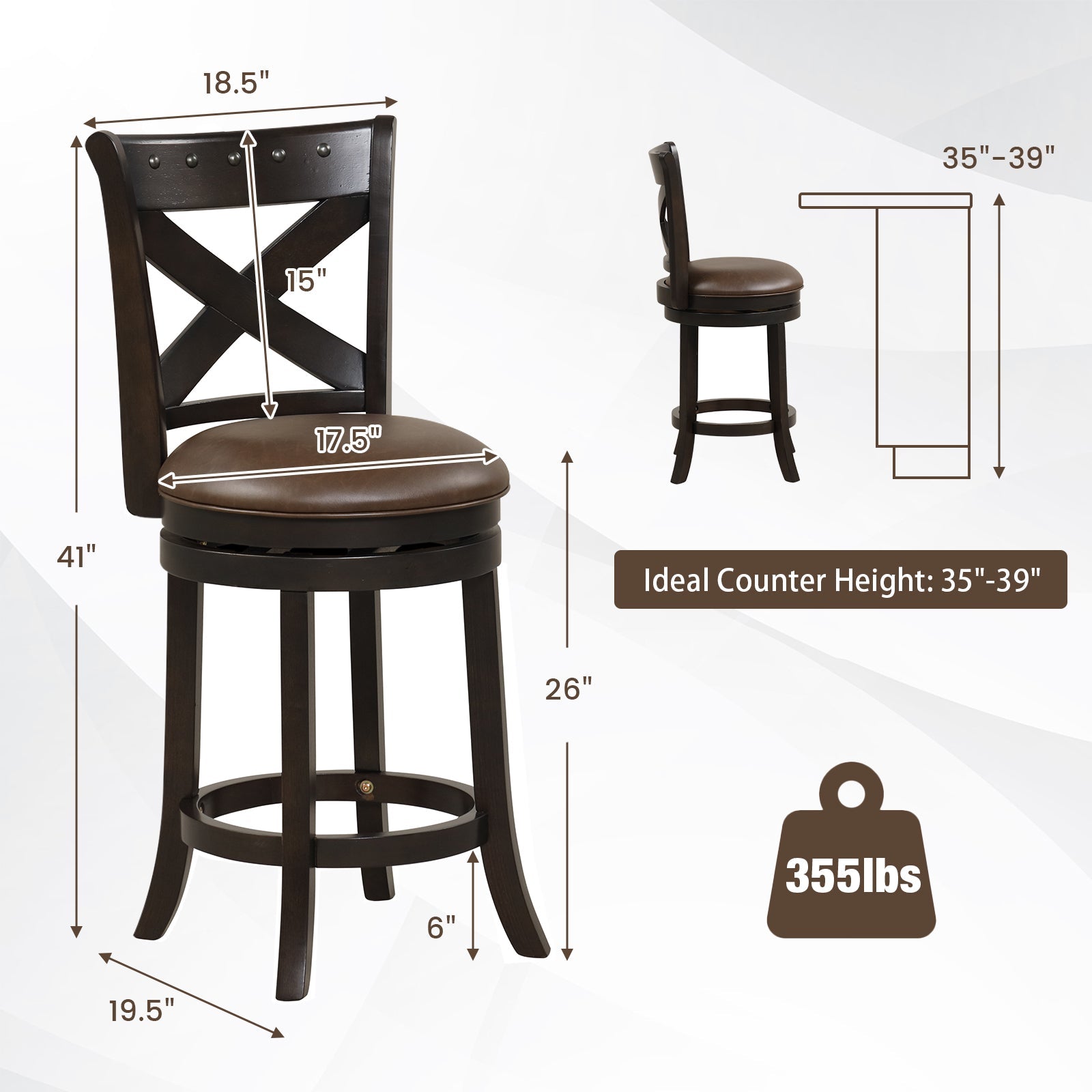 31 Inch Swivel Bar Stool with Curved Backrest PU Leather Seat and Footrest