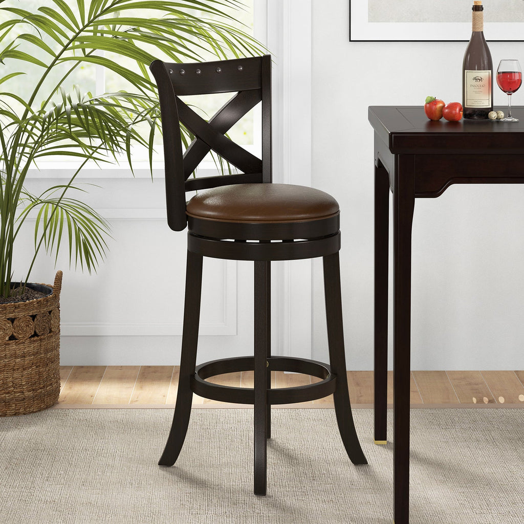 31 Inch Swivel Bar Stool with Curved Backrest PU Leather Seat and Footrest