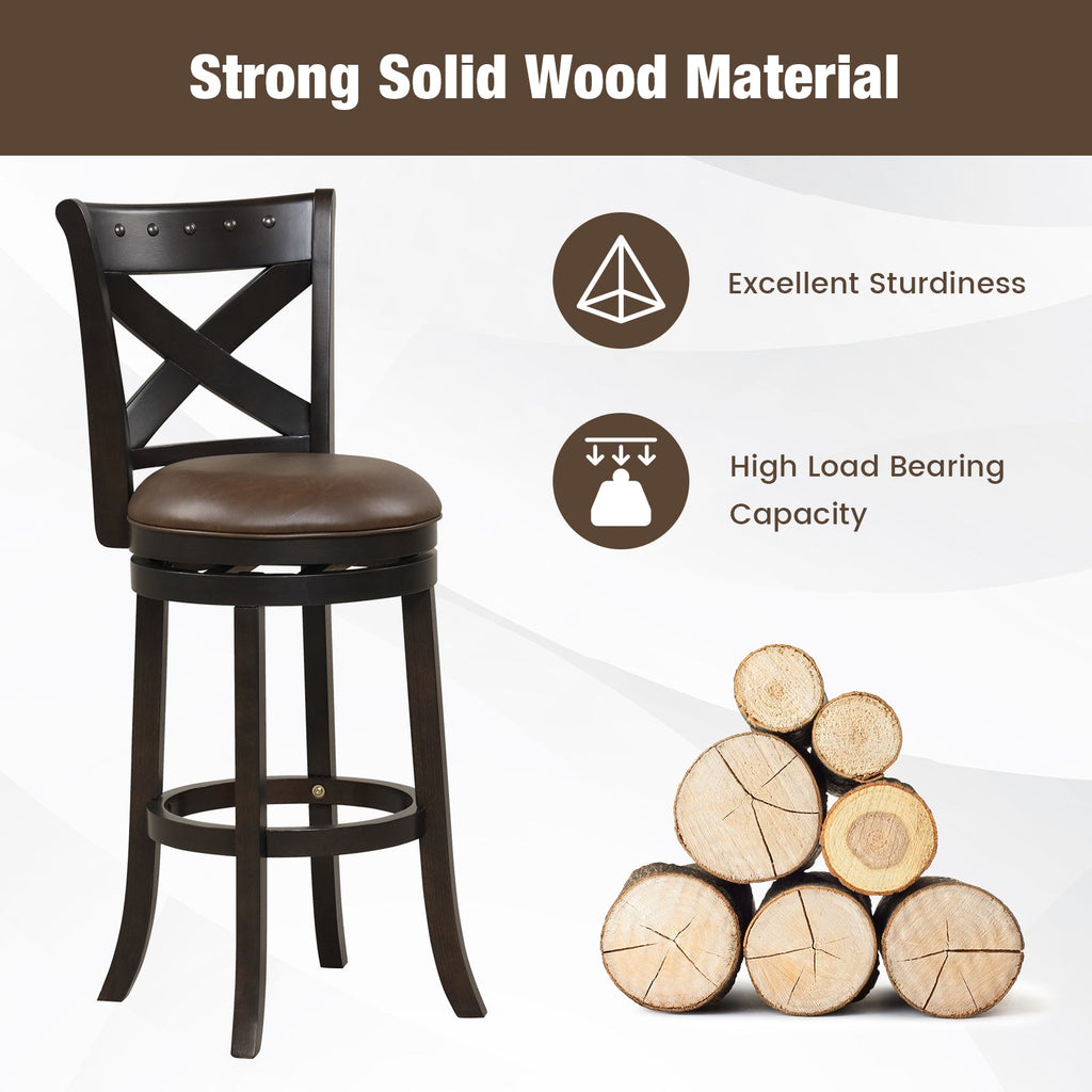 31 Inch Swivel Bar Stool with Curved Backrest PU Leather Seat and Footrest