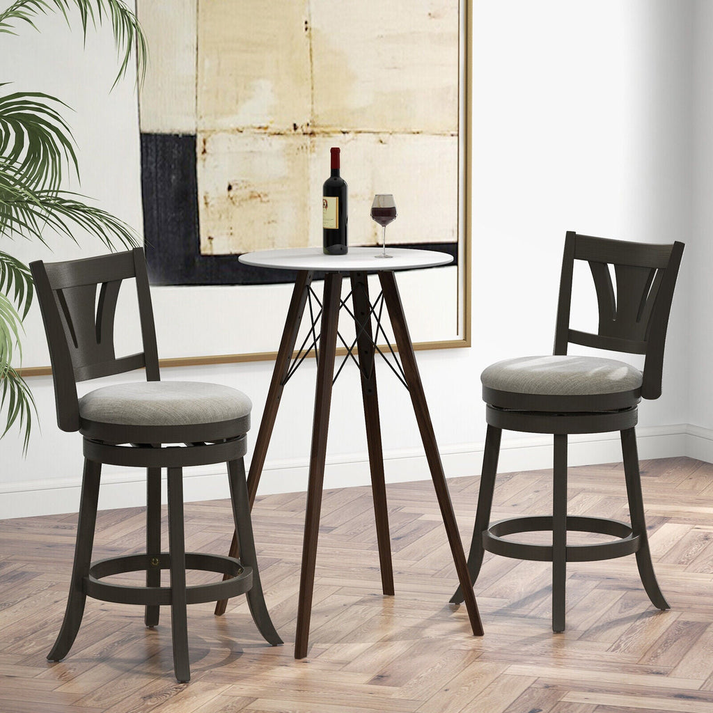 26.5 Inch Swivel Bar Stool with Backrest Soft Cushioned Seat and Footrest Gray