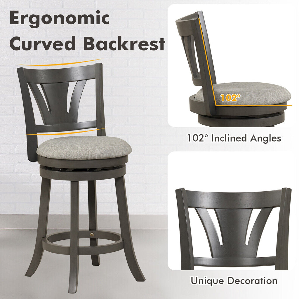 26.5 Inch Swivel Bar Stool with Backrest Soft Cushioned Seat and Footrest Gray